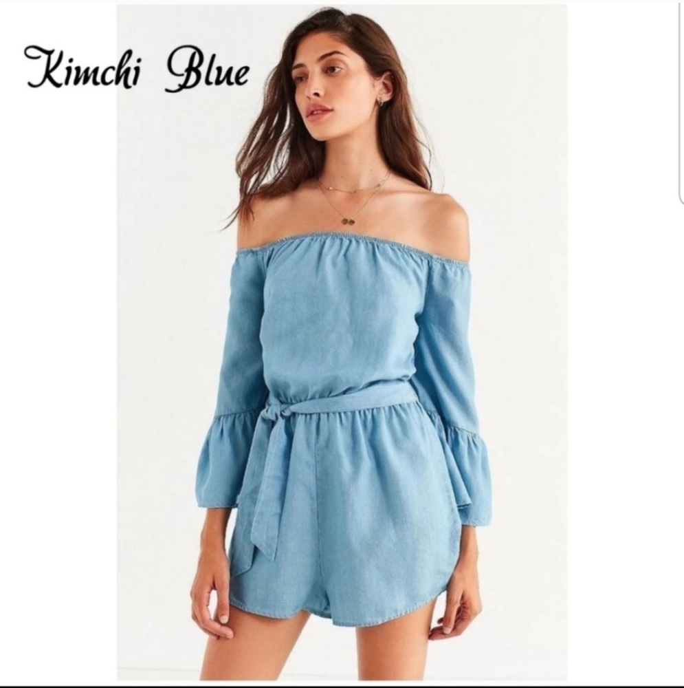 Kimchi Blue Off-Shoulder Light Blue Romper